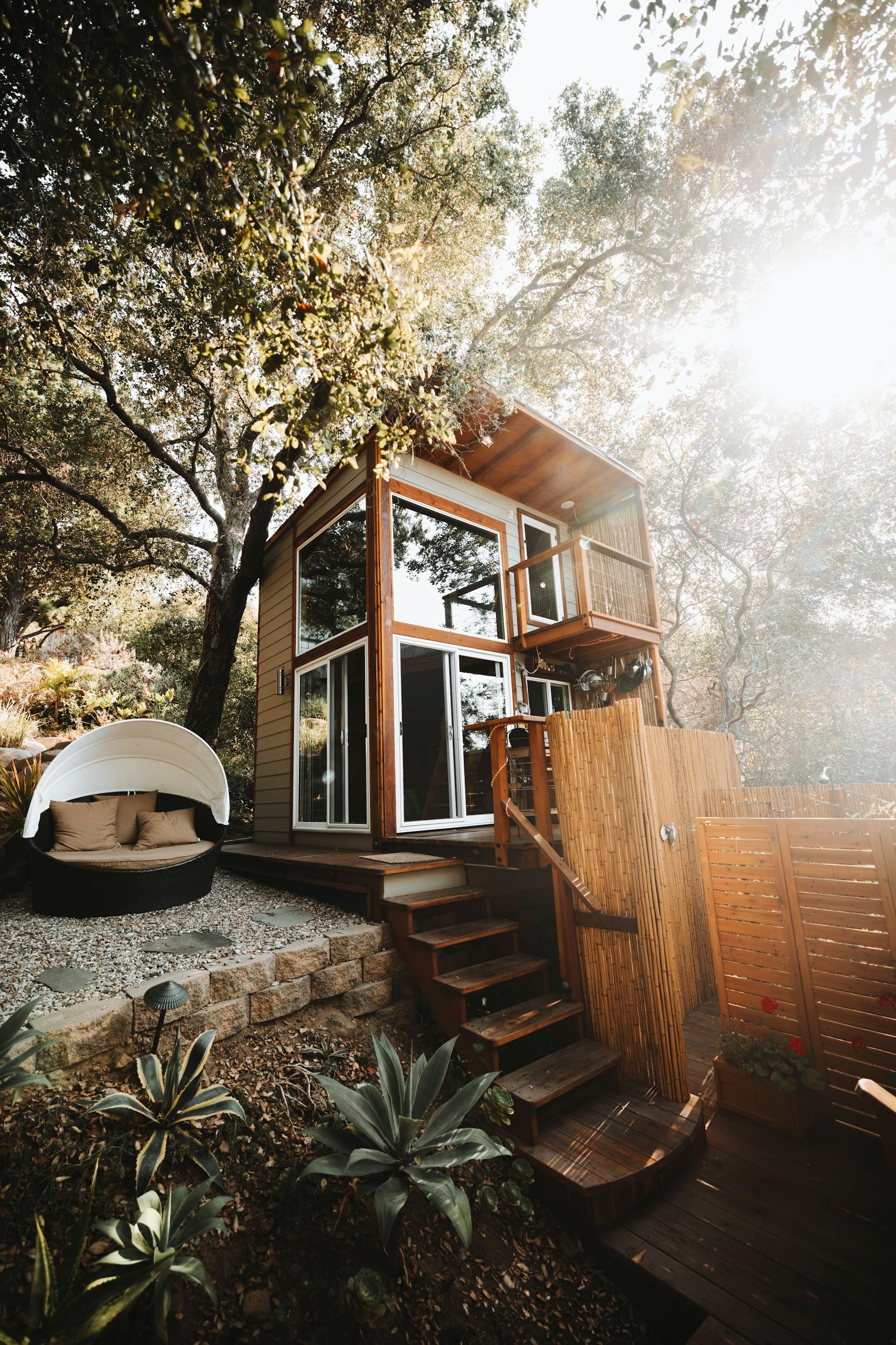 Modern detached garden suite in a residential backyard